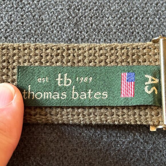 THOMAS BATES Military Style Canvas Web Belt in Army Green Gold hardware SZ 40 - Picture 4 of 8